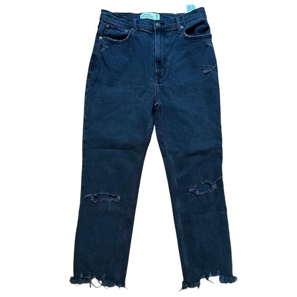Abercrombie & Fitch black high rise straight ankle distressed jeans SIZE 6 - Picture 1 of 3